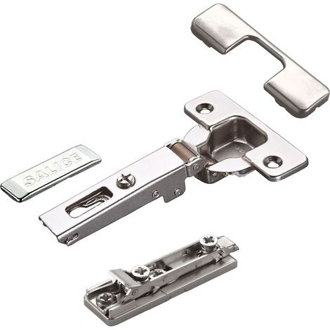 2 x Salice Topfband 110° Serie 200 Bohrbild T45 Eckanschlag inkl. Linear-Montageplatte Höhe 3 mm mit vormontierten Euroschrauben, Exzenterverstellung und Abdeckkappenset Schrankscharnier von SOTECH (1/5)