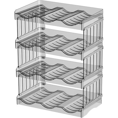 Porte Empilable Casier à Bouteille 4 Pièces Range Bouteille en Plastique Moderne Étagère Gourdes pour Lot de 12 Vin ou Autre Boisson Transparent Casier Bouteille d'eau Boîte pour Cuisine Armoire Frigo (1/5)