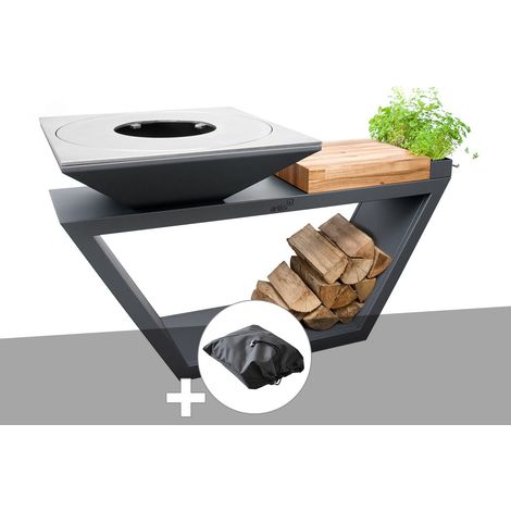 Brasero G4 Graphite plaque de cuisson acier inoxydable alimentaire + Housse - Artiss