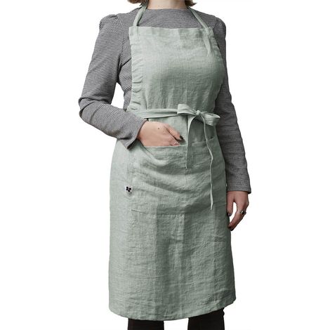 MARGAUX - Tablier Ajustable avec Poche 70x85cm Lin Lavé Coloris Eucalyptus (1/5)