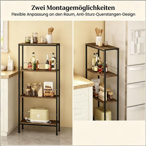 Étagère de rangement étroite autoportante 4 niveaux – pour salon, chambre, couloir ou bureau – métal robuste et design moderne (1/4)