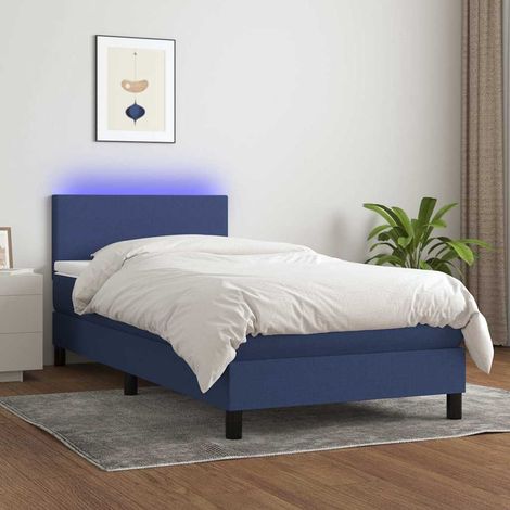 Cama box spring con colchón y LED tela azul 80x200 cm (1/5)