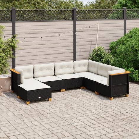 vidaXL Salon de jardin 7 pcs avec coussins noir résine tressée (1/5)