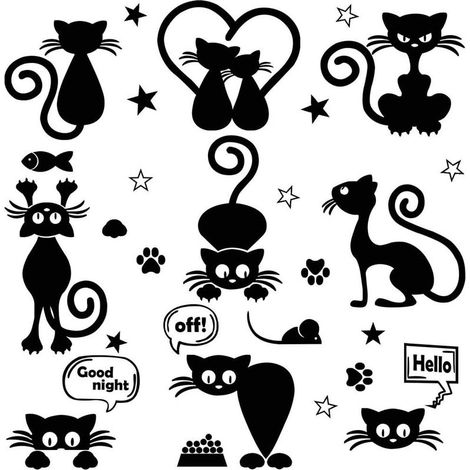 Chat Autocollant Mural, Interrupteurs Stickers Chat Stickers Mu (1/5)