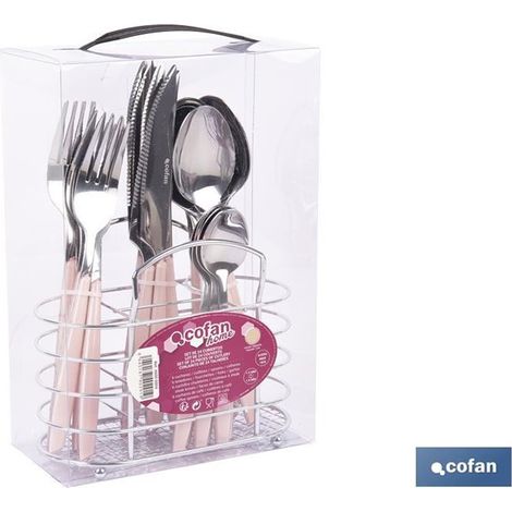 Set di 24 posate in acciaio inossidabile dal design funzionale rosa (include cestino)