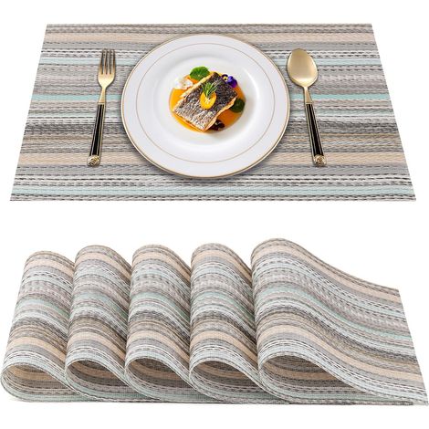 Set de 6 pièces pour table à manger - tapis antirouille en vinyle PVC tressé avec ceinture de ferme verte, antidérapant (1/5)