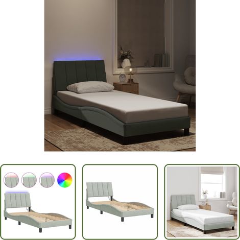 LED-Leuchten - Bettgestell mit LED ohne Matratze "Hanko" Hellgrau 90x200 cm Samt (1/5)