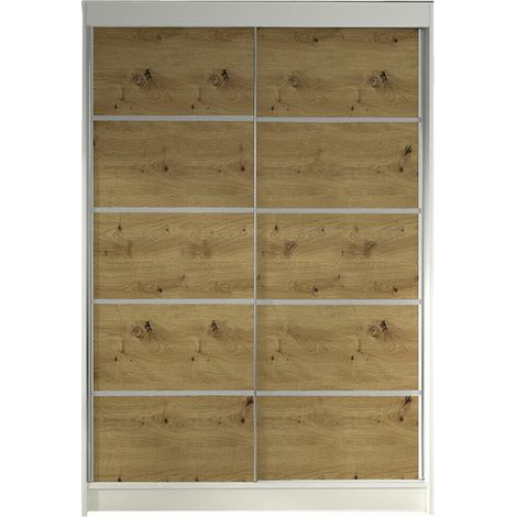 Armario Closico Salvor IV, Blanco + Roble Artisan, 200x120x58cm, Puertas de armario: Correderas, Número de estantes: 5 (1/4)