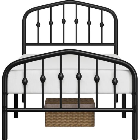 Homevive Marco de Cama de Metal Moderno con Cabecero y Piecero Arqueados Espacio de Almacenamiento Espacioso Debajo de la Cama Soporte Robusto Negro/90 x 200 cm