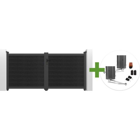 Portail bois composite battant 3m ATHOS H.140cm gris anthracite avec cadre aluminium + motorisation BUNKER B500 (1/5)