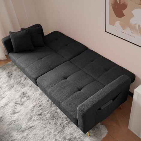 Canapé convertible 175x64x72 cm gris antique en mousse avec dossier réglable, poches latérales et pieds dorés (1/5)