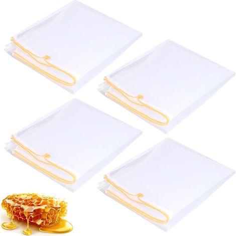 Set di 4 sacchetti filtro per miele, sacchetti filtro in rete di nylon da 56 x 49 cm (con coulisse regolabile) – attrezzatura per apicoltura adatta sia ad apicoltori principianti che esperti. (1/5)
