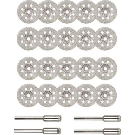 Disques de coupe diamantés, 20 mini-disques de coupe diamantés de 22 mm avec 4 tiges d'arbre pour outils rotatifs Dremel (1/5)
