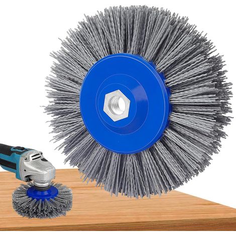 Brosse de ponçage 150 mm M14 en nylon grain 120, roue de tréfilage pour meuleuse d'angle, machine de satin, brosse de structuration pour dérouiller, polir, poncer le bois, le métal, le carrelage (1/5)