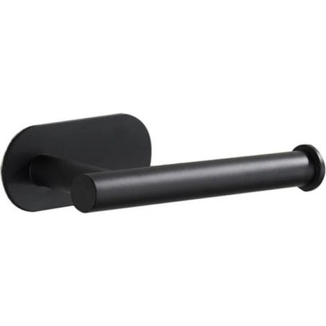 Porte-rouleau de papier toilette autocollant - Sans perçage - Noir mat - Accessoire salle de bain (1/5)
