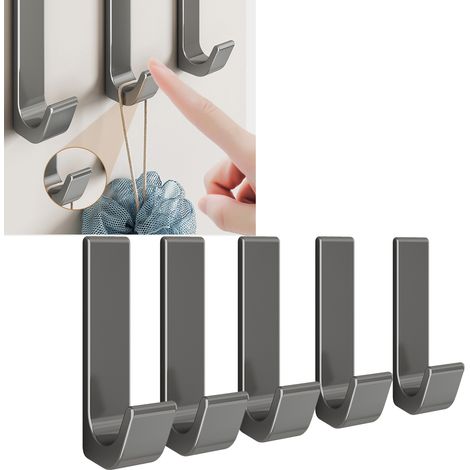 Selbstklebende Aluminium-Garderobe – 5er-Set J-Haken, kein Bohren erforderlich, für Türen, Badezimmer und Küchen – Minimalistisches Design (1/5)