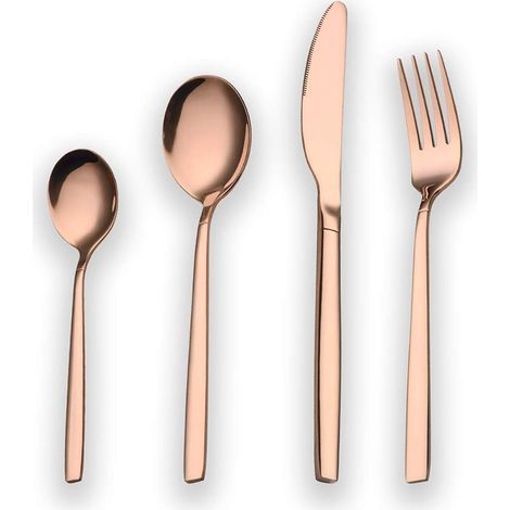24-teiliges Besteckset aus roségoldplattiertem Edelstahl, kupferfarben, Besteckset, Service für 6 Personen (poliertes Kupfer) (1/5)