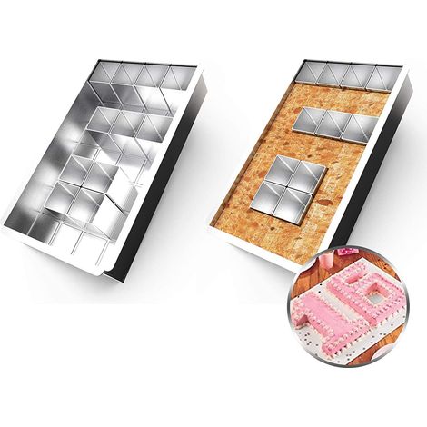 Plaque de cuisson rectangulaire / moule à gâteau et 12 blocs carrés amovibles pour réaliser des gâteaux avec des chiffres et des lettres / Combinaison libre / À faire soi-même (1/5)
