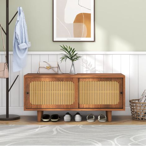 Mobile porta scarpe a 2 ante con ripiano regolabile 104 x 40 x 48 cm noce HAVRYA (1/5)