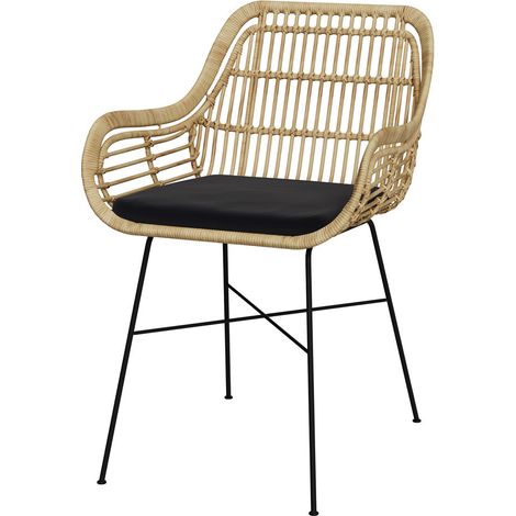 Chaise en rotin naturel et pieds en métal noir - CHILOE