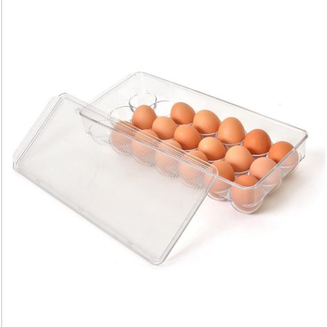 Support À Oeufs En Plastique - Récipient De Rangement Réfrigérateur Avec Couvercle Et Poignées - Empilable Transparent - 12/14/21 Emplacements - BPA Libre (1/2)