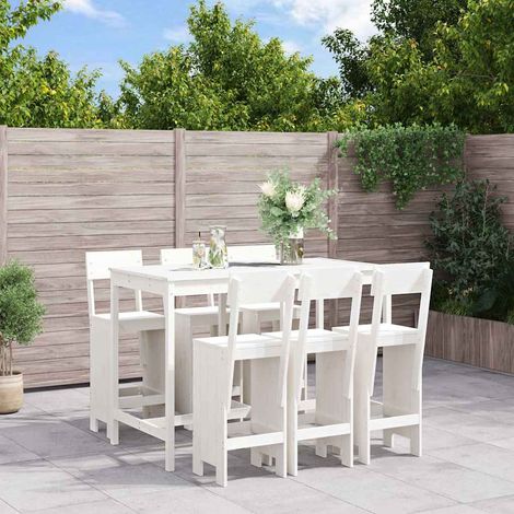 Ensemble de bar de jardin 7 pcs-Bar d'extérieur blanc bois de pin massif 629603 (1/5)