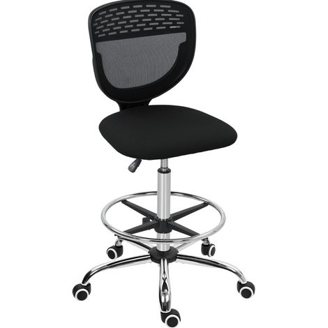MODFU – Chaise de bureau haute réglable 68-88 cm polyester – Repose-pieds 21-49 cm et dossier respirant – Rotation 360°, charge 120 kg – Bureau – Noir (1/5)