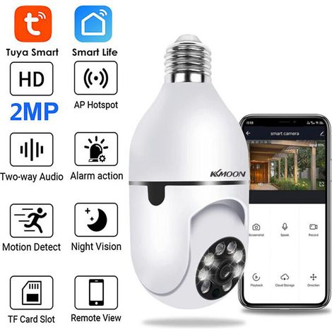 Camera Bulbe 1080P, Camera Bulbe Wifi Panoramique 360 Degres (Wifi 2.4Ghz), Vision Nocturne Audio Bidirectionnelle, Detection Intelligente Des Mouvements (1/4)