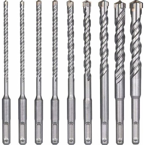 Forets à Béton, 9PCS (5 mm 16x160 mm) Foret Carrelage, Foret à Percussion Électrique SDS-Plus pour Perforateur, Forets Transversaux pour Béton, Brique, Pierre, Naturelle, Métal (1/5)