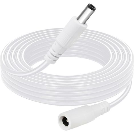 3 Mètres Câble de Prolongation CC, 2,1 mm x 5,5 mm, Compatible pour Adaptateurs 12V CC, pour Caméras de Sécurité CCTV, DVR, Systèmes de Surveillance Vidéo Domestique - Blanc