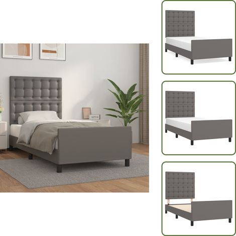 Cama con cabecero - vidaXL Estructura de cama sin colchón cuero sintético gris 90x200 cm - Cama gris