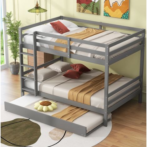 Letto a castello in legno di pino e MDF grigio 140x200 cm con letto estraibile e scala laterale (1/5)