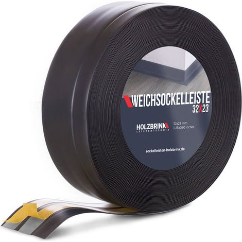 HOLZBRINK Plinthe Souple Autoadhésive Noir Plinthe pliable, 32x23 mm, 25 m