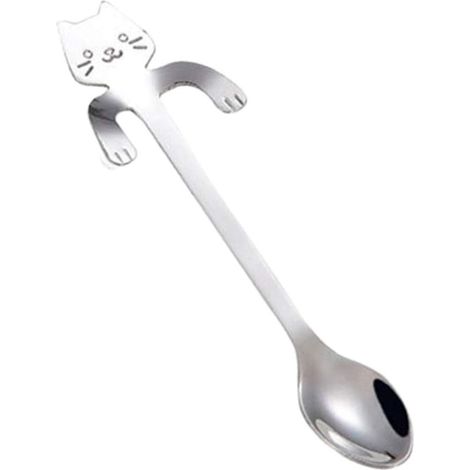Cuillère à thé miniature chat Cuillère chat, cuillère à thé, ustensile de cuisine, cuillère à dessert, accessoire ménager, vaisselle en acier inoxydable - (1/5)