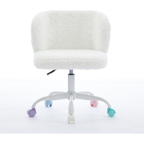 Chaise de bureau fille en fausse fourrure beige crème, fauteuil pivotant réglable avec roulettes silencieuses, chambre/bureau