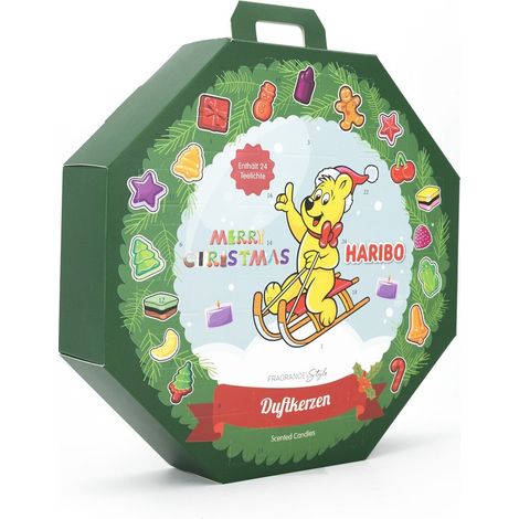 Calendario de Adviento Haribo™ Teelights, velas aromáticas, 24 velas de té, duroplástico y vidrio, ambiente acogedor. (1/2)