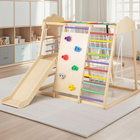Pour la maison, motricité et jeu actif avec gym d'escalade enfant 8 en 1, balançoire et toboggan amovible (1/4)
