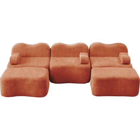 Modulares U-Sofa mit 3 Sitzen aus orangefarbenem Samt, 2 Hocker, 32D-Schaumstoff (1/5)