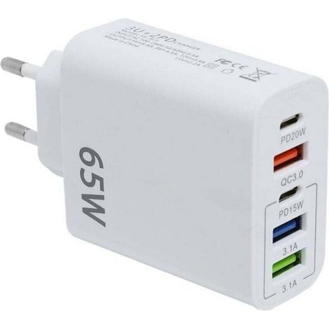 Chargeur Usb C - 65 W - 5 Ports - Pd 20 W - Qc 3 0 - Abs Pc Ignifuge - Pour Voyage - 1 Pièce (1/4)