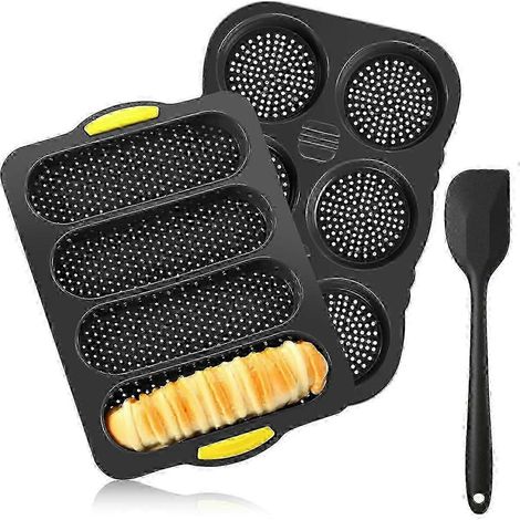 Ensemble de moules à pain français et à hamburgers en silicone antiadhésif, plaque de cuisson ondulée 4 pouces, moule à hamburgers 6 tasses, moules à pain (1/5)
