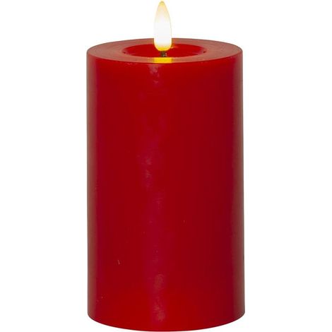 Star Trading Bougie Flamme Flow, cire, rouge, bougie ronde, LED, minuterie, blanc chaud, 15 cm
