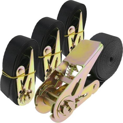 Lot de 4 Sangles d'arrimage à cliquet de 2.5m x 25mm 800Kg, Couleur Noir (1/5)