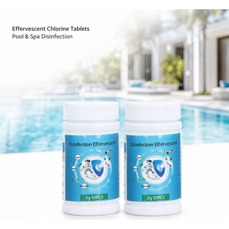 Tablettes de chlore effervescentes - 2x50pcs - Désinfection rapide piscine et spa, anti-algues, stabilisé, 2g/unité (1/5)