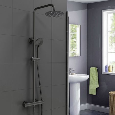 AICA Thermostatic Dual Head Mixer Shower Set Round Bar Exposed Valve (1/5)