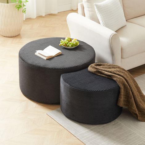 Tavolino da caffè impilabile a 2 pezzi, tavolino laterale per soggiorno/camera da letto, base antiscivolo, schiuma, 32×32+17×17 cm, nero