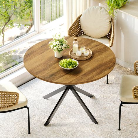 Tavolo da pranzo rotondo 120x120x78 cm marrone e nero – base a X, piano in pannelli di legno MEUBLIV (1/5)