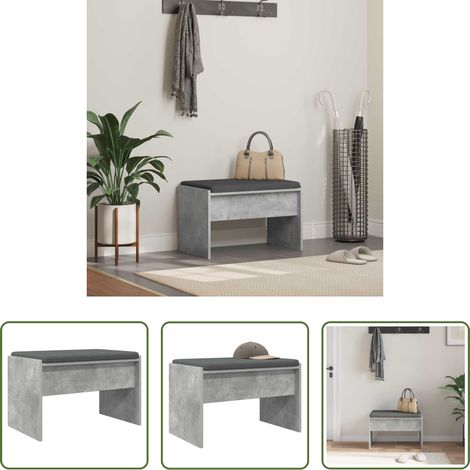 vidaXL Holzbank - Flurbank mit Kissen Beton Grau 63 x 38 x 40 cm (1/5)