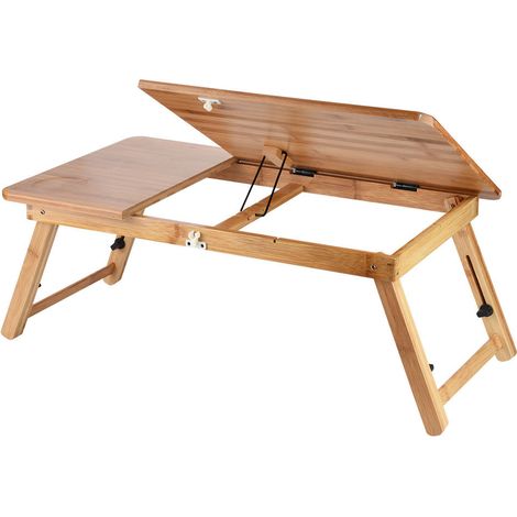 Tablette portable pliante en bambou bois pour ordinateur portable, support ajustable 62x34 cm, idéale pour canapé, lit ou bureau. (1/5)
