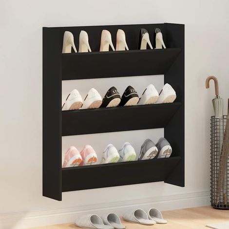 Armoire à chaussures murale 3 étagères basculantes noir en bois d’ingénierie 80 x 18 x 90 cm - PANGIVO (1/5)