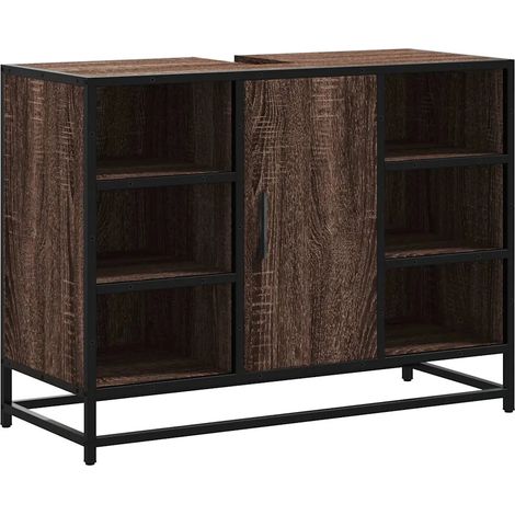 Armoire lavabo rétro élégante 80 x 33 x 60 cm grand espace de rangement style industriel en bois d'ingénierie chêne marron